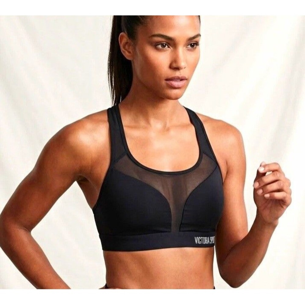 Victoria Sport Womens Black Mesh Panel Racerback Sports Bra Large  Gym Athletic